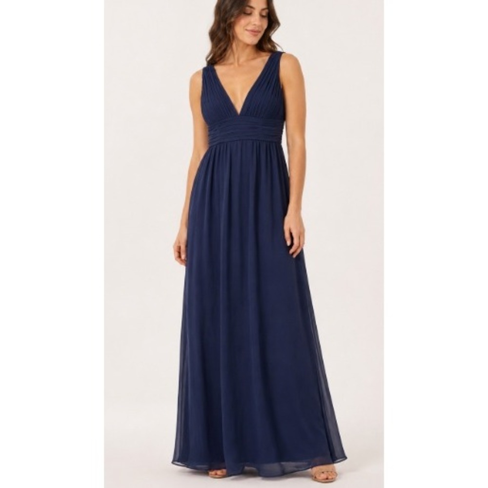 Lulus Formal Maxi Dress Grey Blue Sleeveless Plunge Neckline Size 8 Elegant